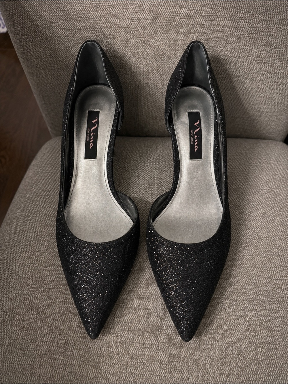 Nina New York Black Glitter Kitten Heels